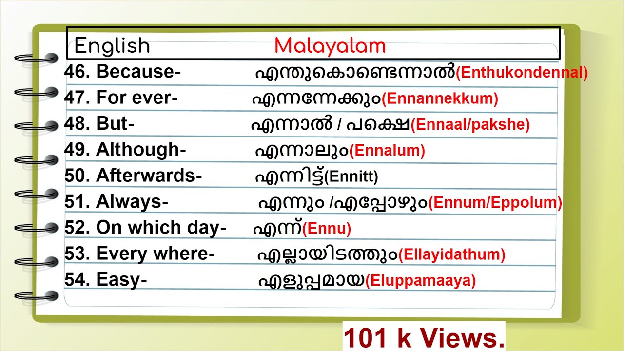 101 Simple and Useful Words in English and Malayalam |English With Jintesh|