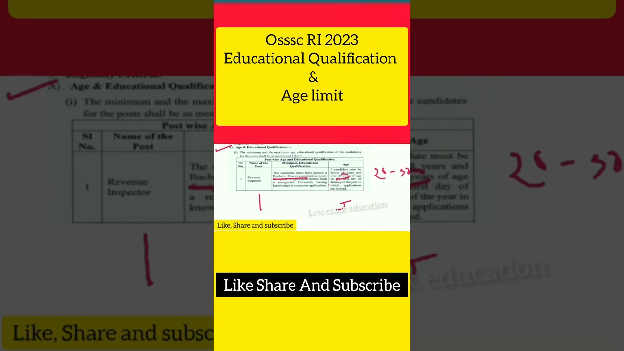 osssc RI age limit and educational Qualification 2023 #osssc #osssc_recruitment2023 #odisha