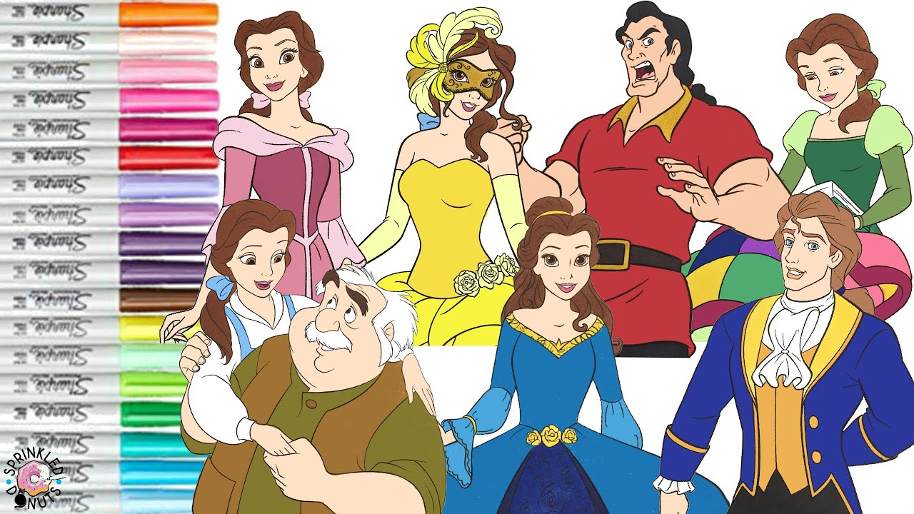 Disney Princess Coloring Book Compilation Beauty and the Beast Belle Adam Gaston Maurice Mrs Potts