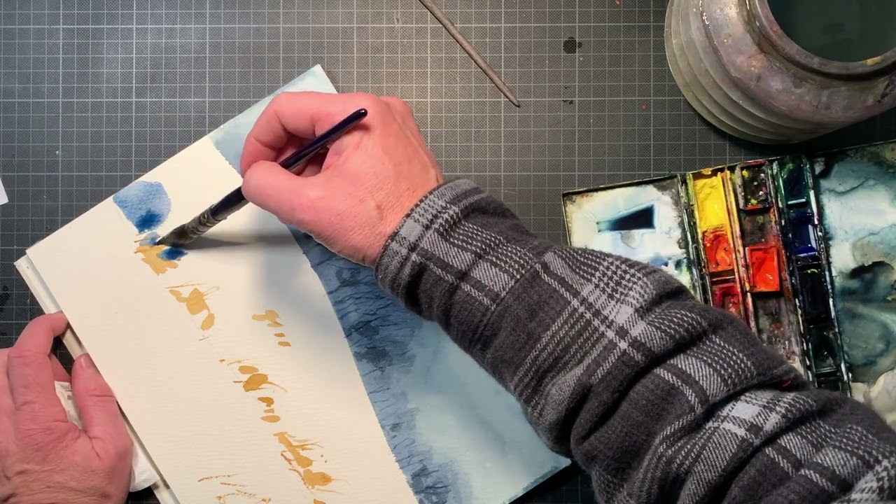 Vinter akvarel landskab malet af Uffe Boesen