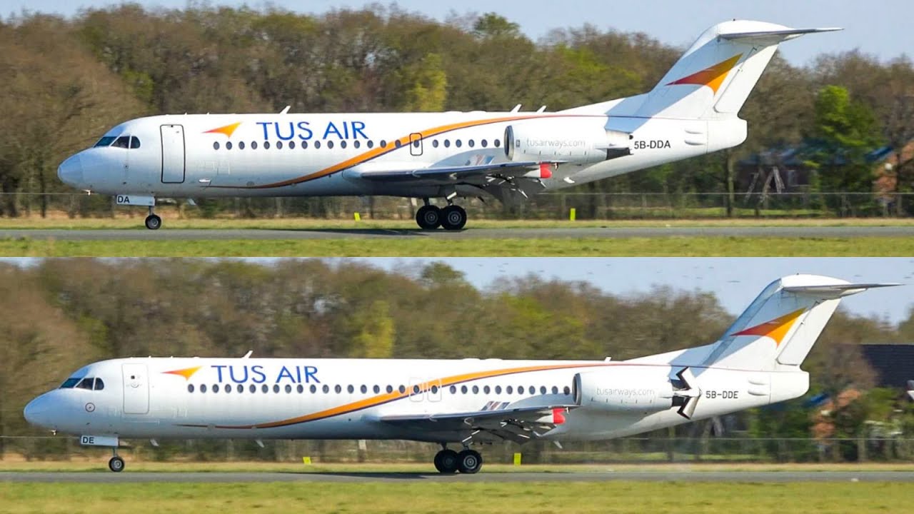(4K) TUS Airways F70 and F100 landing at Groningen airport for storage (Rare visitors!)
