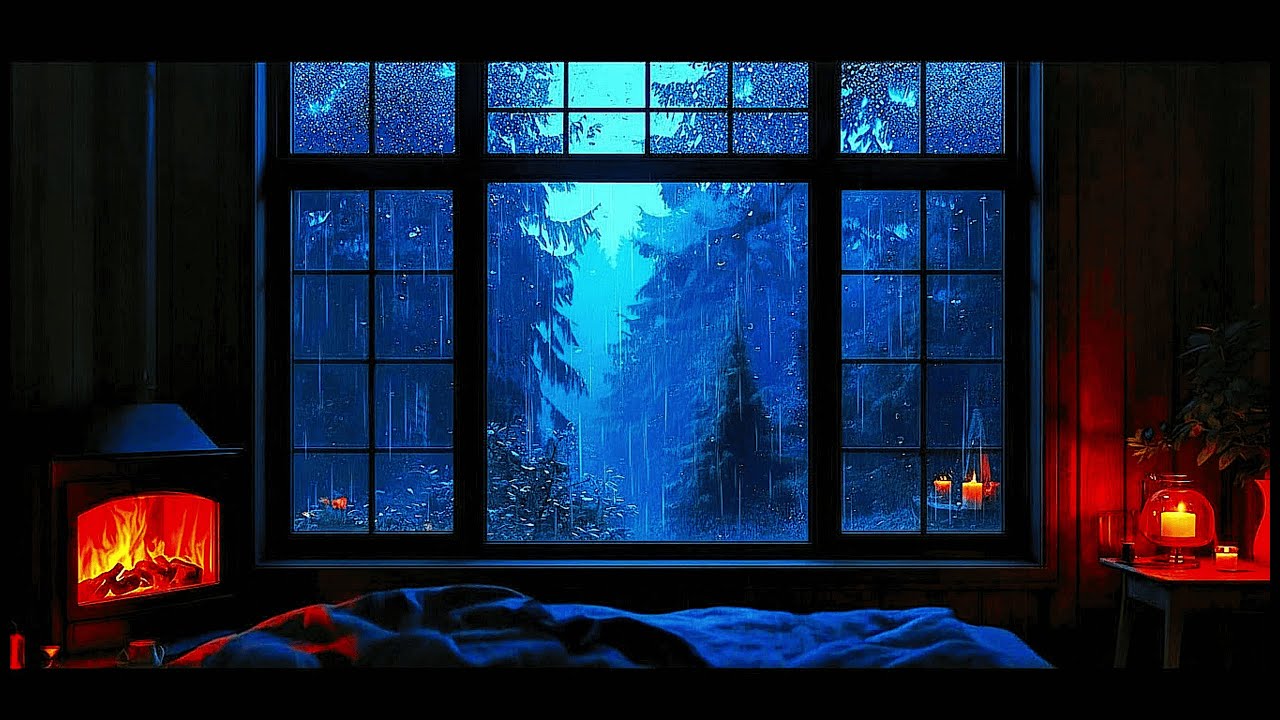Rain Sounds by the Window | Cozy Fireplace in the Forest 🌧️🔥
