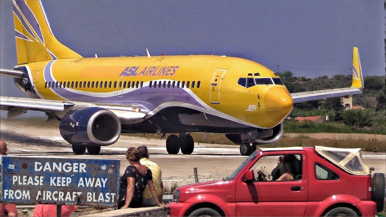 ASL Boeing 737-700 Landing & Takeoff JETBLAST | Skiathos Airport Beach | Plane Spotting Low Landing