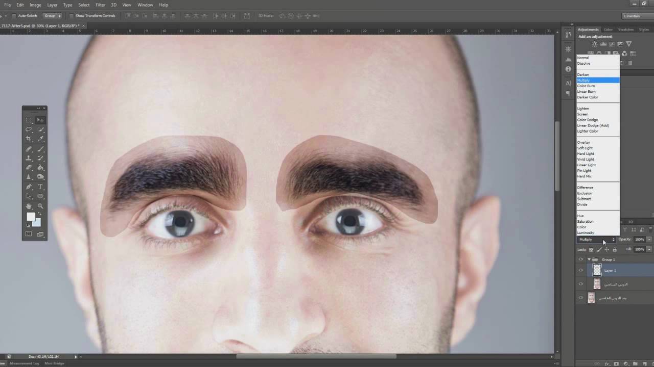 معالجة صور البورترية - الحواجب, الرموش وبياض الأسنان