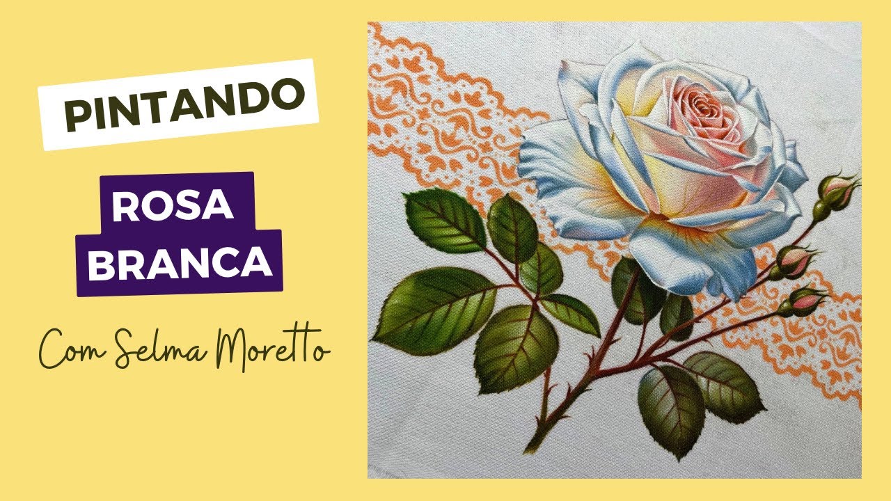 PINTANDO ROSA BRANCA REALISTA EM TECIDO