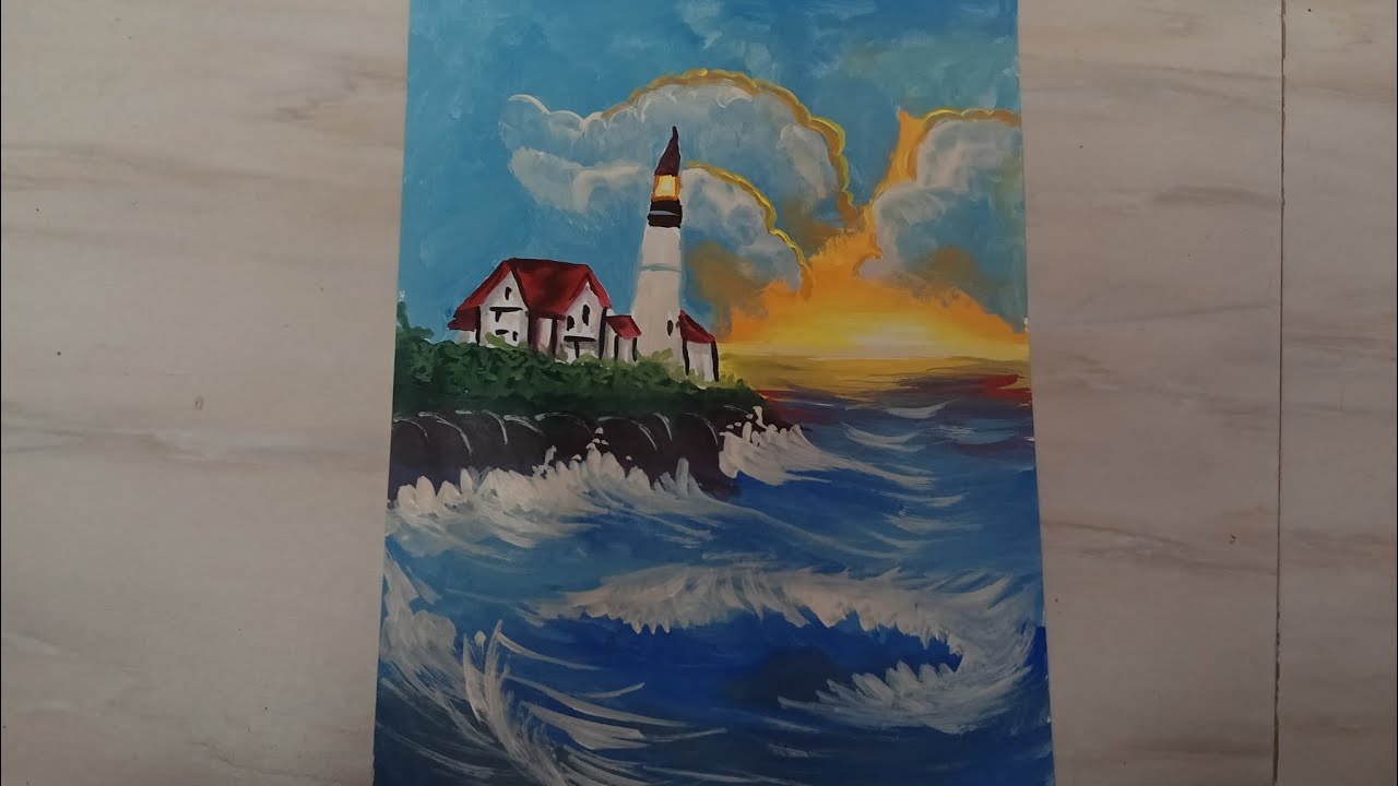 Sunset Ocean land painting 