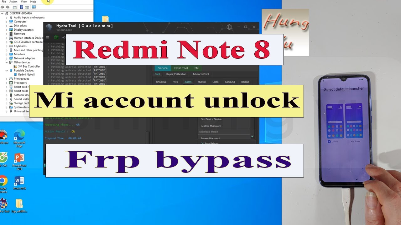 Redmi Note 8 Frp bypass and mi account unlock miui 12.5 with Hydra tool