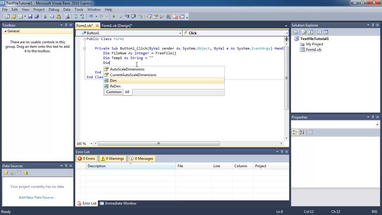 Visual Basic Programming lesson 12 - Reading data from a text file