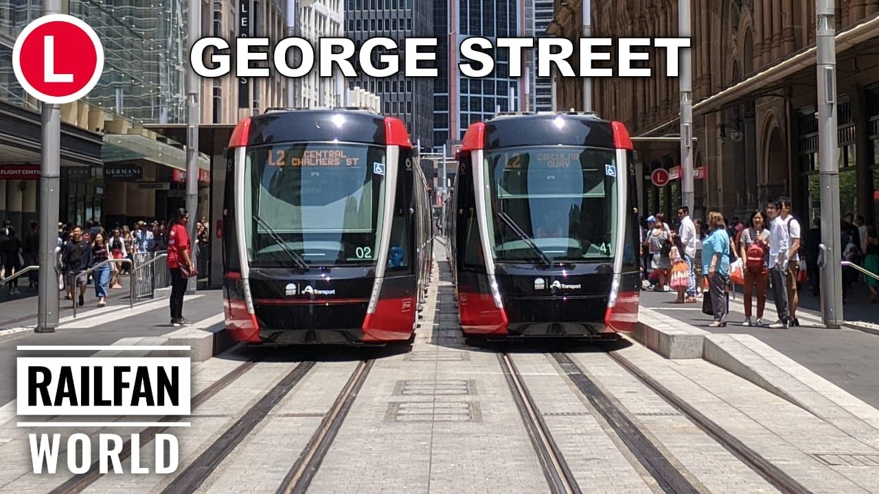 New Sydney Light Rail | Trams in George Street with third rail (APS) | Circular Quay to Haymarket