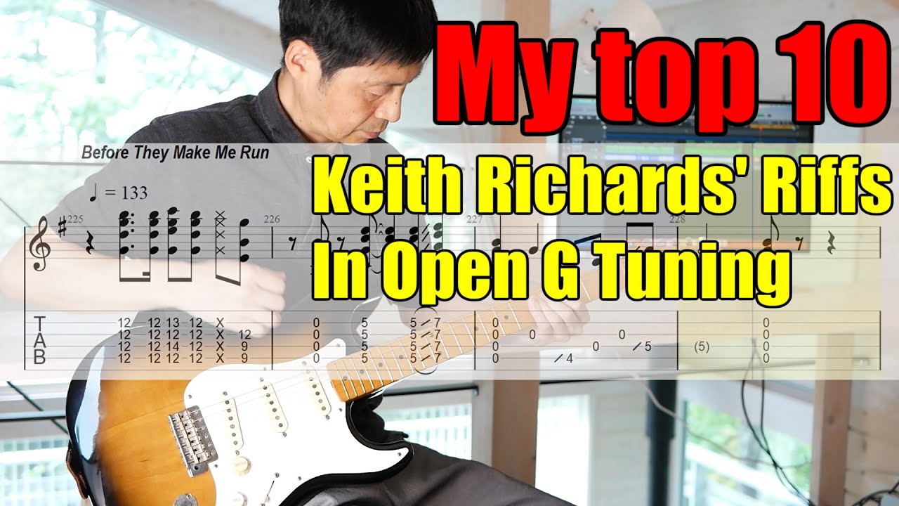 My Top 10 Keith Richards' Riffs in Open G tuning with TABs