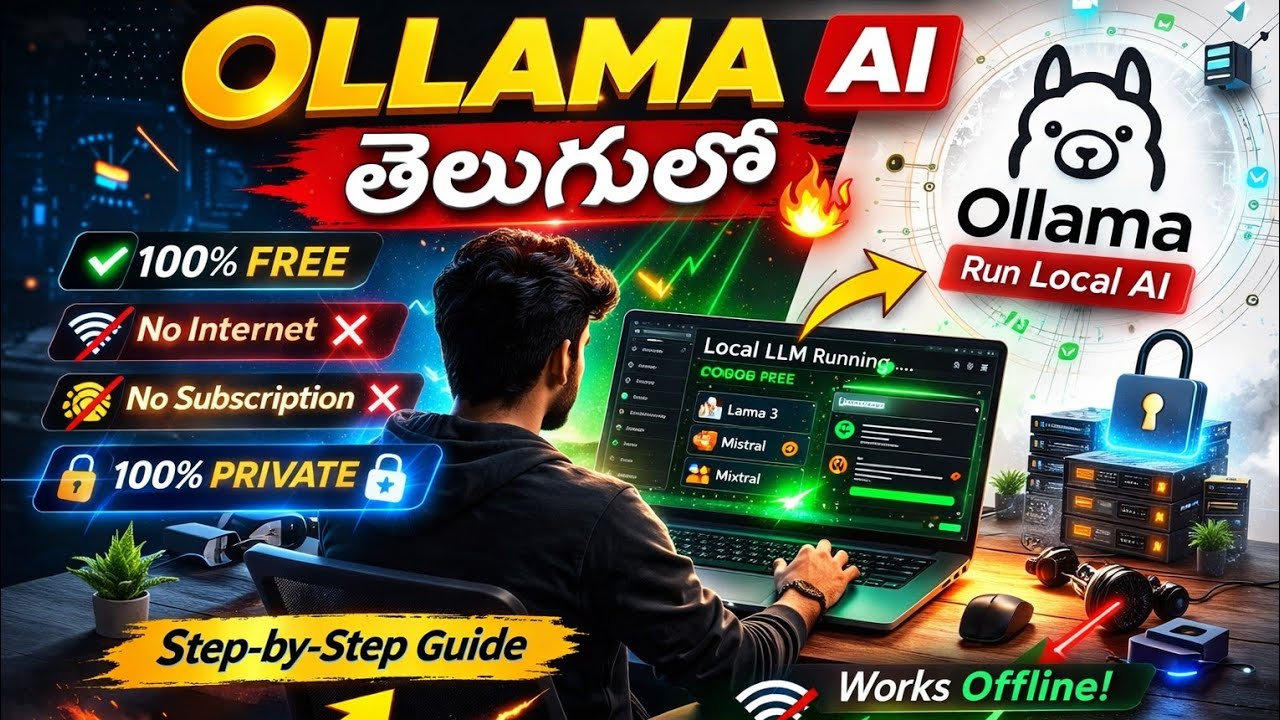 Ollama AI in Telugu 😱 | Run LLM Models Locally | No Internet | No Subscription #aiintelugu #chatgpt