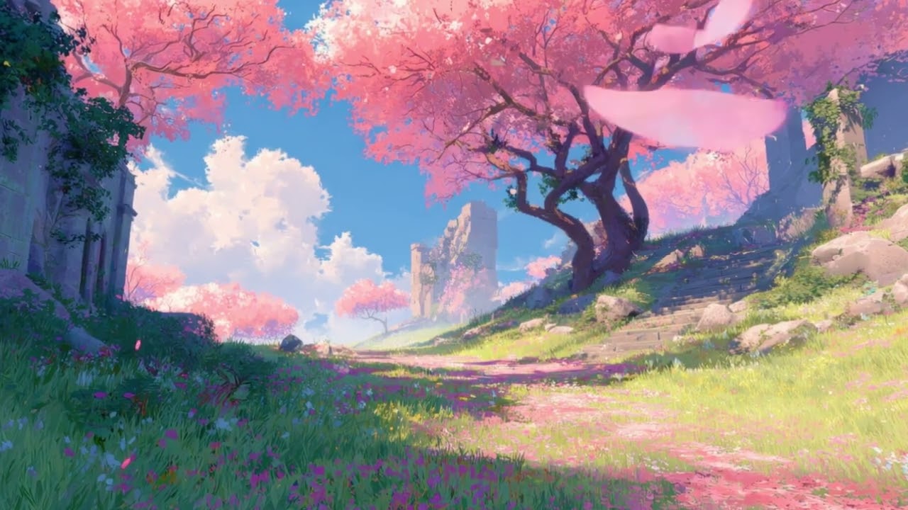 Spring Blossom Pathway | Soft Fantasy Lofi for Study & Focus | Calm Cherry Ambience (1 Hour)