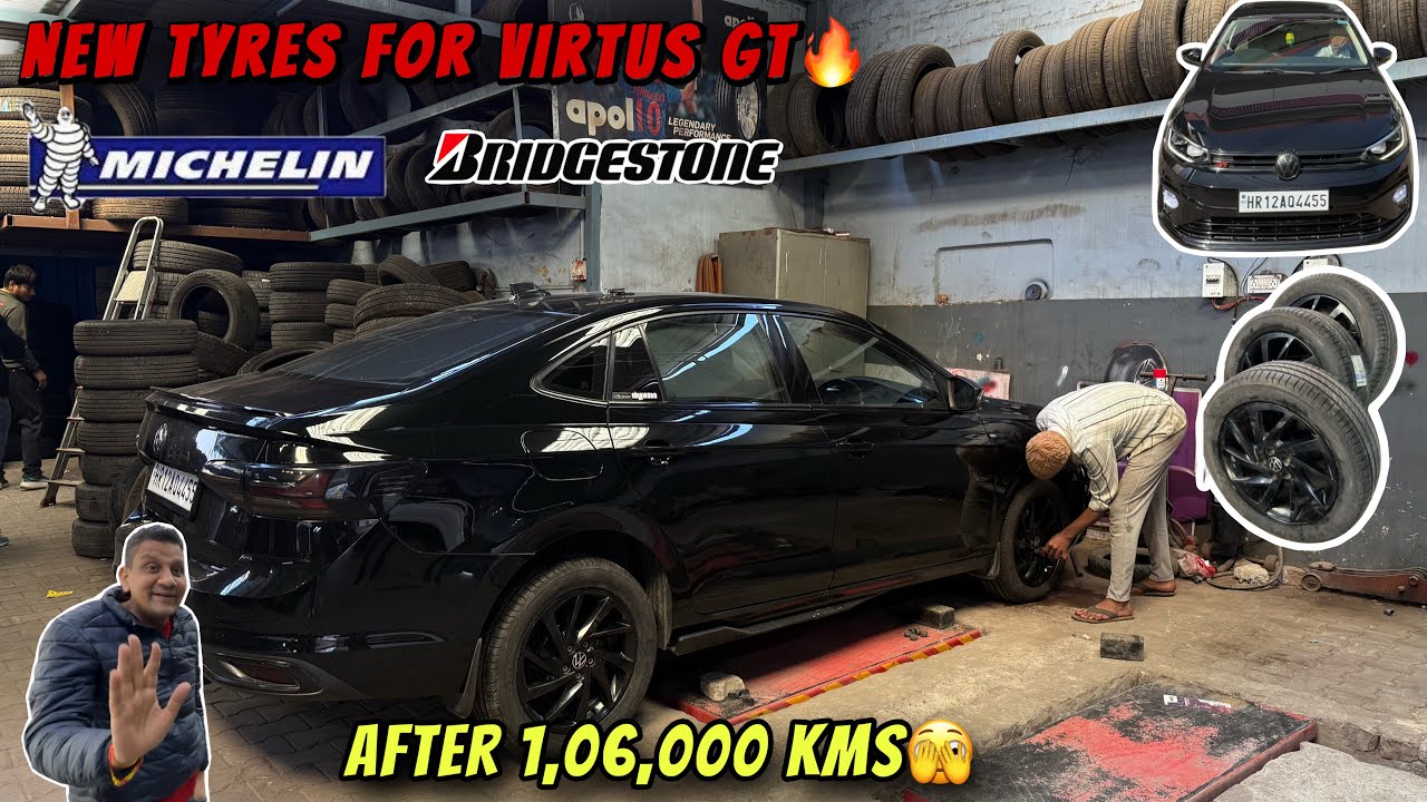 After 1,06,000 KM I Finally Changed My VW Virtus 1.5 GT Tyres🔥| Best Tyre⁉️    #vw #virtus #service 