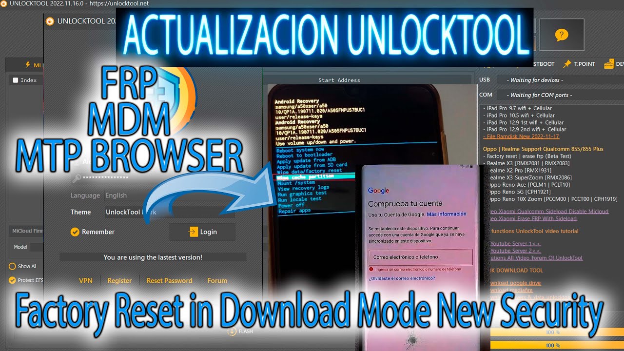FRP MDM UN CLICK QUITAR CUENTA GOOGLE SAMSUNG ACTUALIZACION UNLOCKTOOL FACTORY RESET MODO DESCARGA