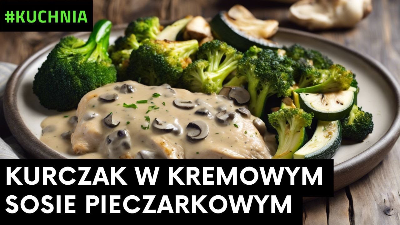 Ketogeniczny Kurczak w Kremowym Sosie Pieczarkowym z Pieczonym Brokułem i Cukinią