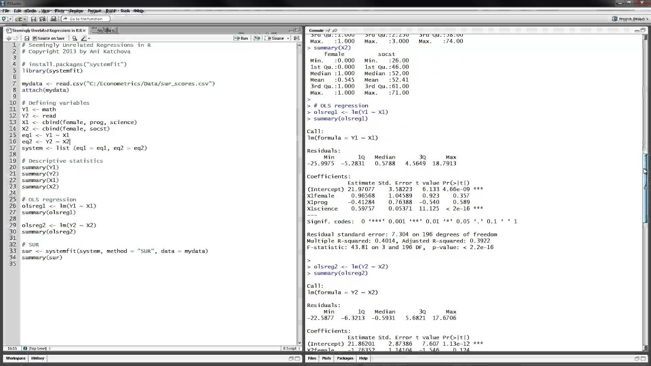 Seemingly Unrelated Regressions in R