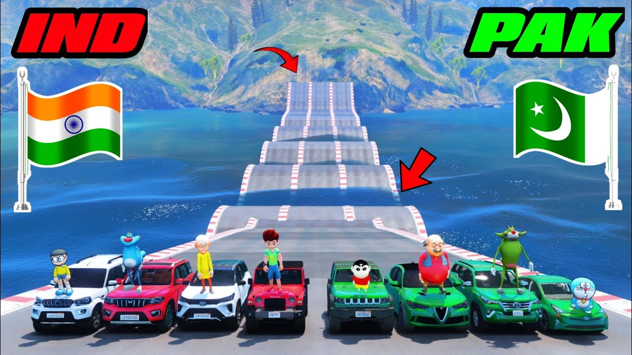 INDIA VS PAKISTAN | GTA 5 INDIAN CARS VS PAKISTAN CARS WATER BUMP CHALLENGE | Gta 5 Shinchan