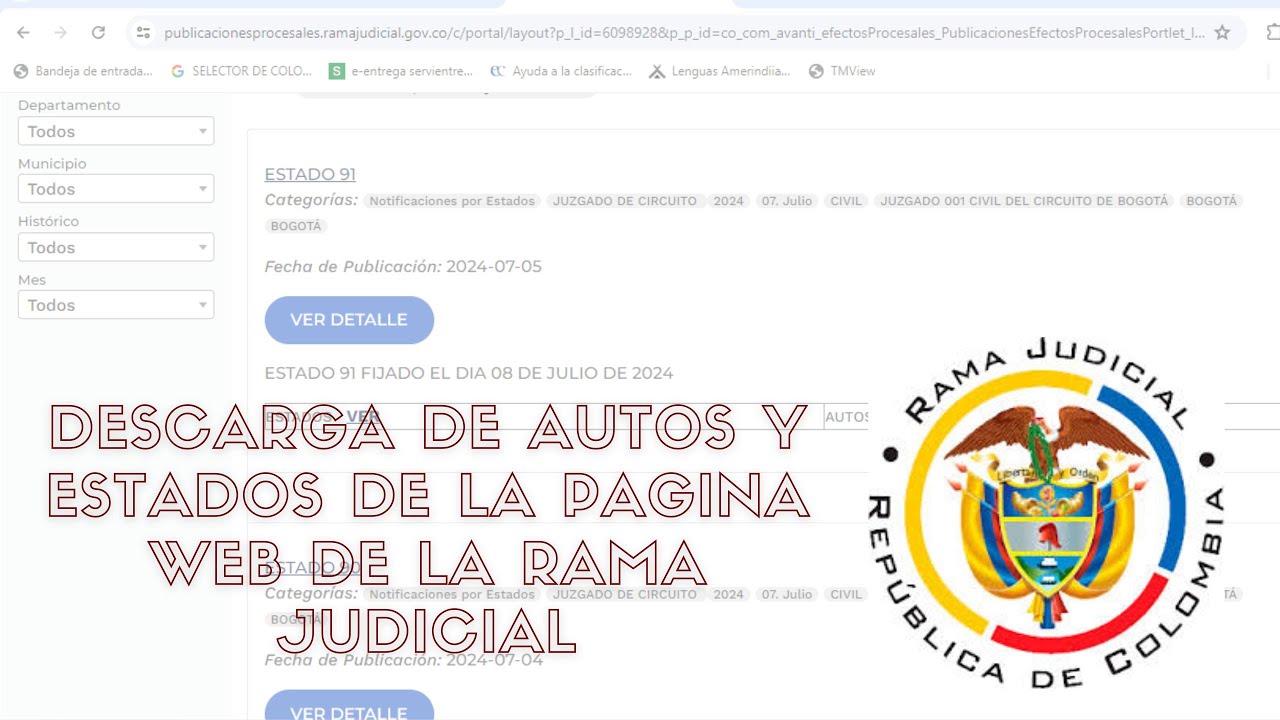 Tutorial de descarga de autos y estados en la nueva pagina de la Rama Judicial
