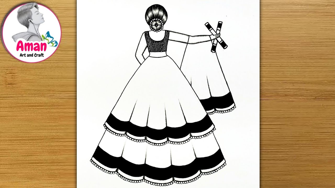 Beautiful Girl Drawing | Easy Girl Dress Art | Simple and Lovely Girl Sketch for Beginners