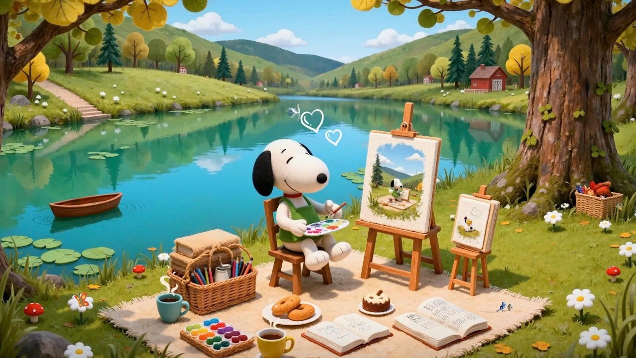 Snoopy’s Quiet Lakeside Painting Session 🌸🎨 Chill Lofi Beats for Study, Relax & Focus