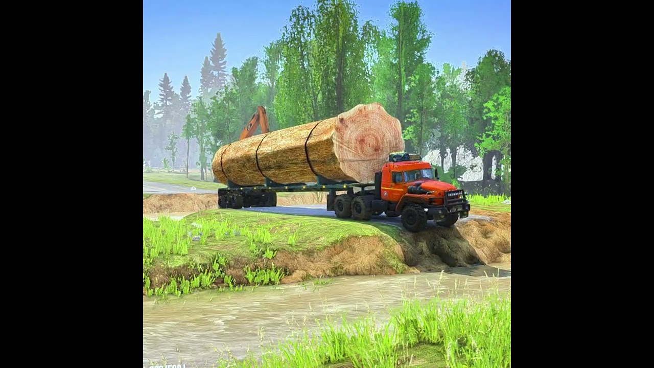 God Skill! Timber Truck Driver Conquers Rapid River with Extreme Load.