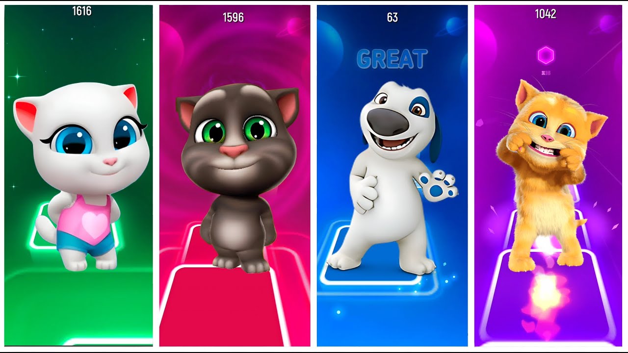 Talking Angela 2 & Talking Tom & Talking Hank & Talking Ginger Coffin Dance Cover in Tiles Hop