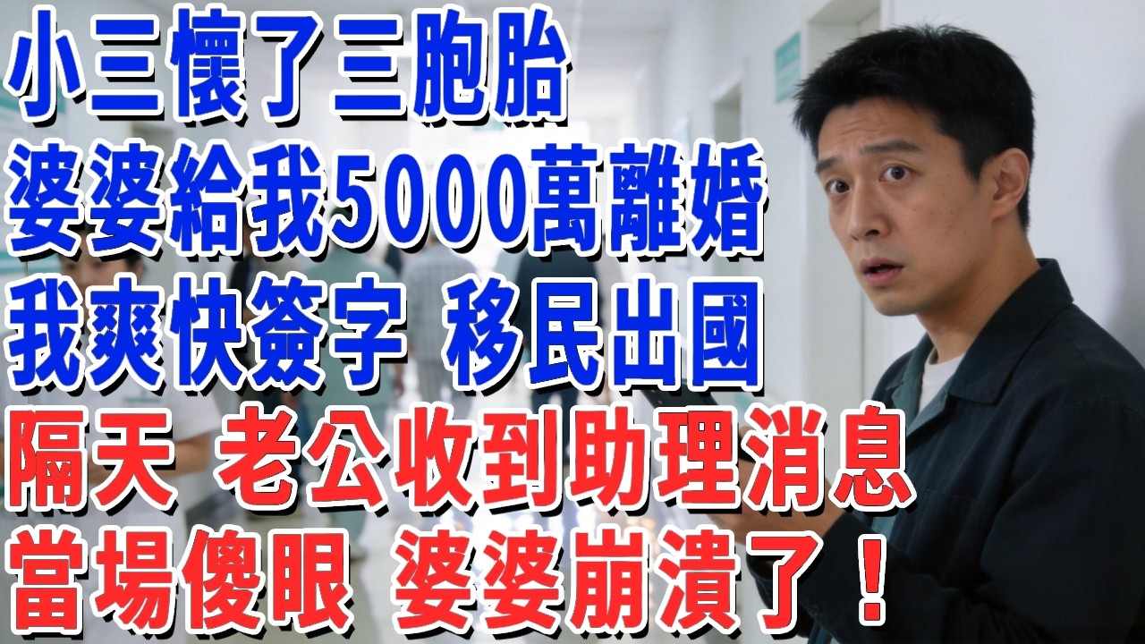 小三懷了三胞胎，婆婆給我5000萬離婚，我爽快簽字 移民出國，隔天 老公收到助理消息，當場傻眼 婆婆崩潰了！#妮妮故事會 #情感故事 #老年生活