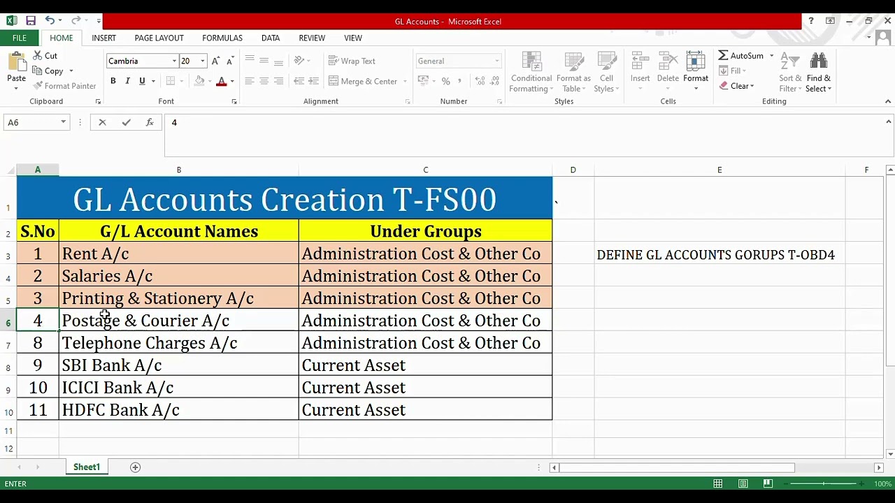 26.Creation of New GL Accounts T FS00