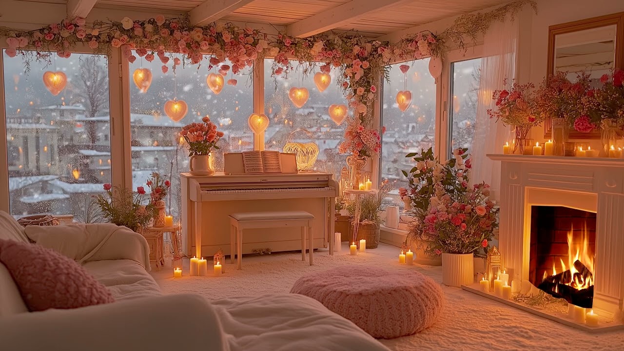 Cozy Winter Night ❄️ Relaxing Soft Piano & Fireplace Sounds for Deep Focus 🌙 Perfect Ambience
