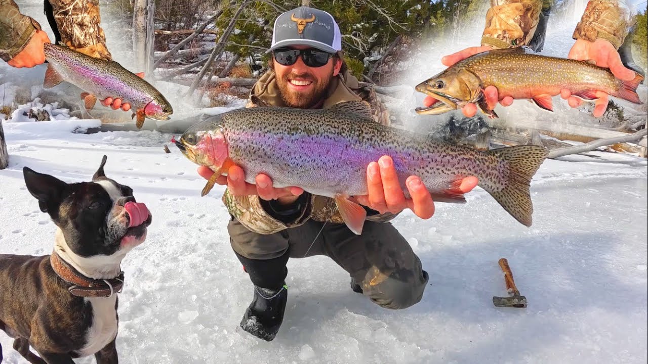 GIANT TROUT Through the ICE!!! Catch & Cook!!!