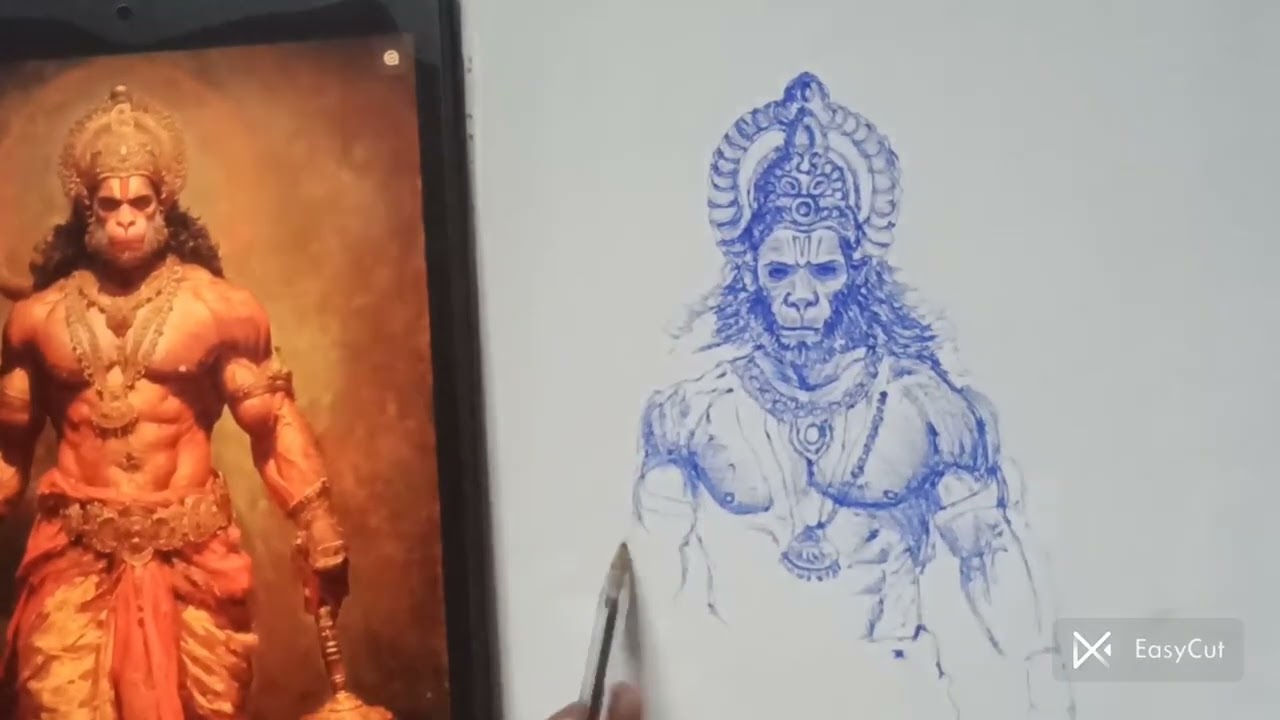 Shree hanuman ji full drawing tutorial |  timelapse | easy sketch 