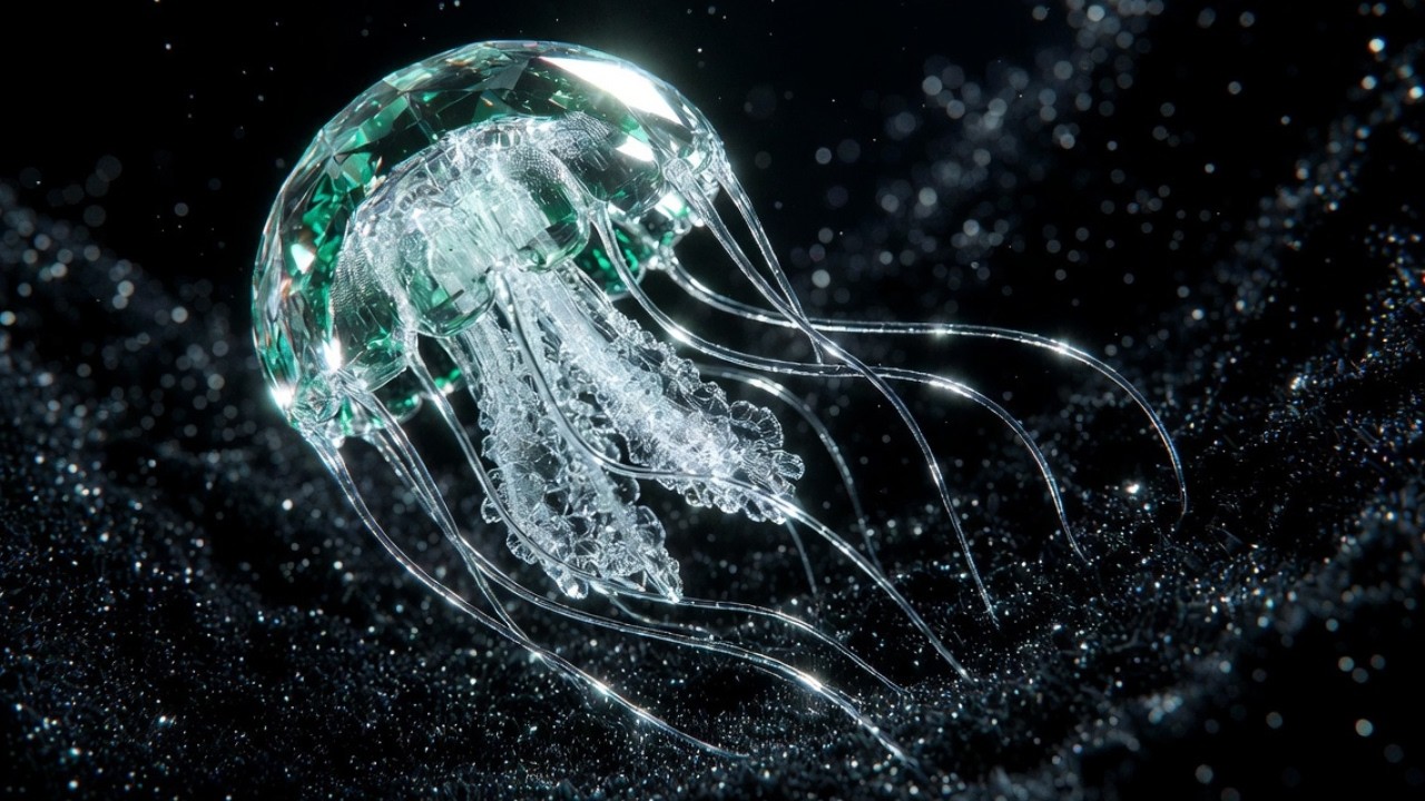 Ultra HD Crystal Jellyfish Ambient Loop – Neon Bioluminescent Visuals for Study, Focus & Calm