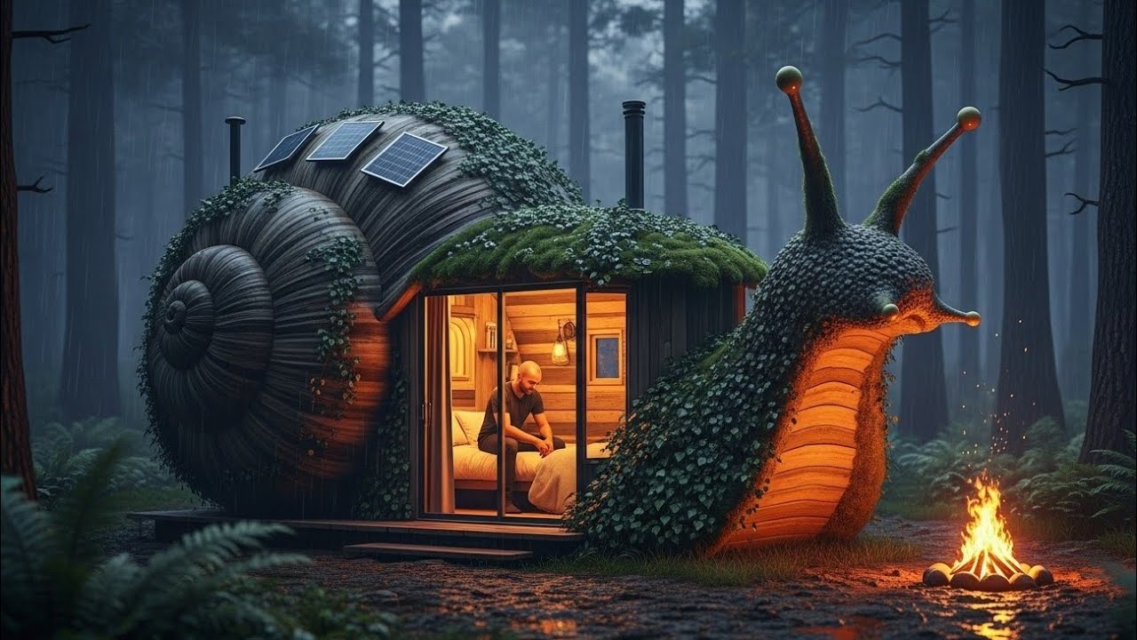 This Man Built a Secret  House Inside a Giant Snail Shell in the Deep Forest (ASMR Build)