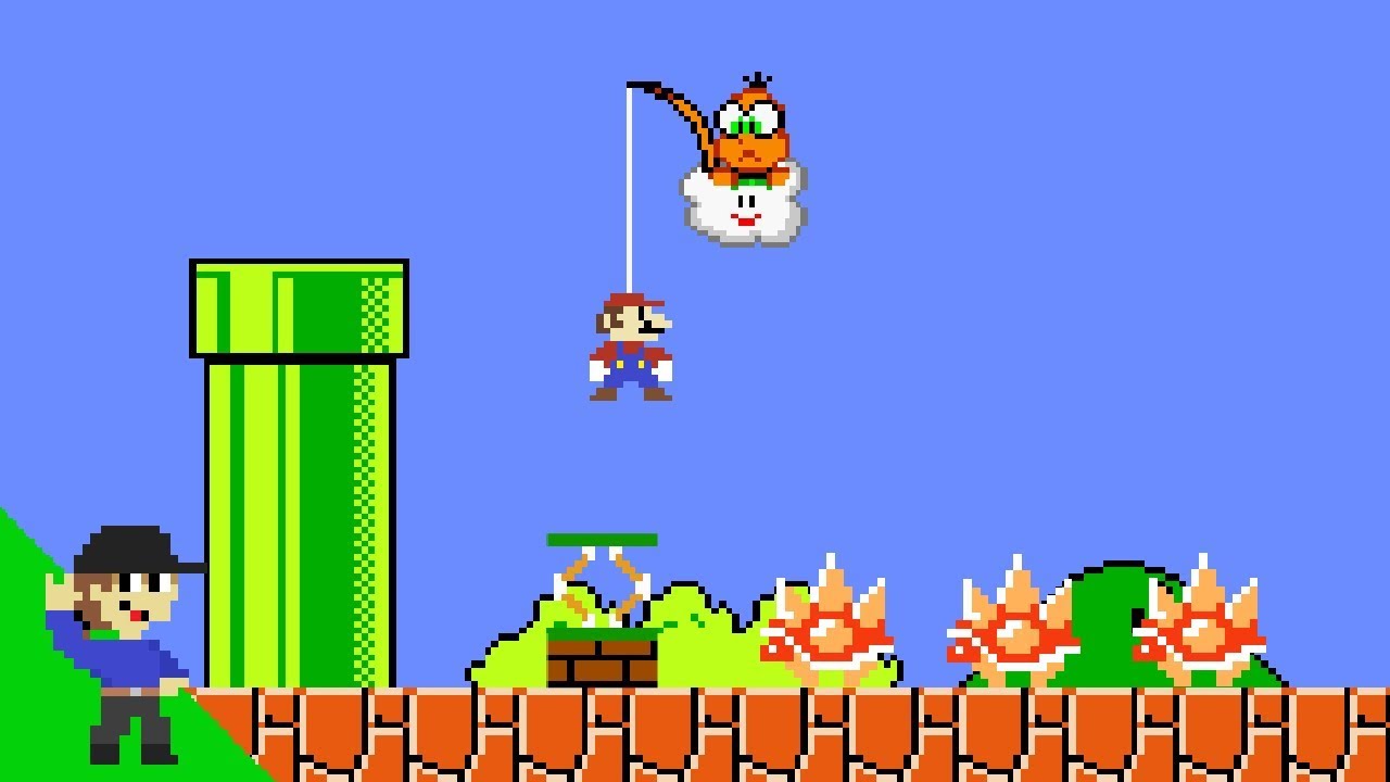 Mario tries to win by doing absolutely nothing in Super Mario Bros.