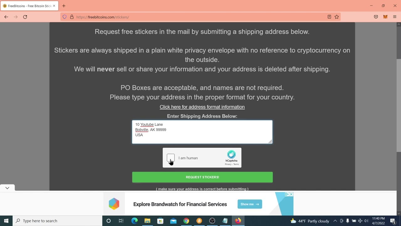 How to get free stickers in the mail with free shipping from FreeBitcoins.com! (While supplies last)