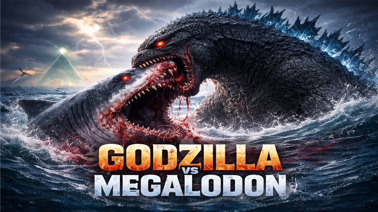 Godzilla Eats Colossal Megalodon in the Bermuda Triangle
