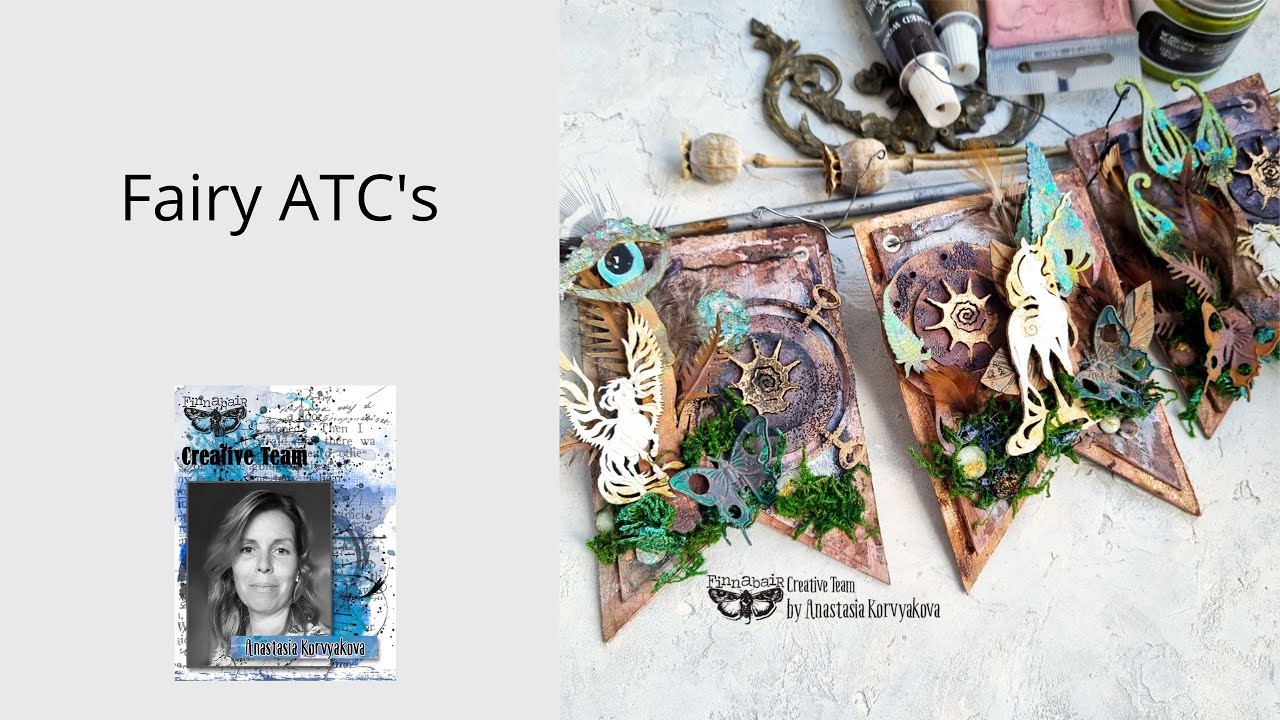 Mixed Media ATC's with new Finnabair Waxes - Stained Wood& Ochre by Anastasia Korvyakova
