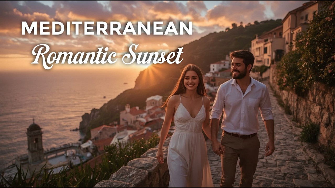 🌅 Romantic Mediterranean Sunset 🌊 | Chill Italian Guitar & Scenic Coast Views