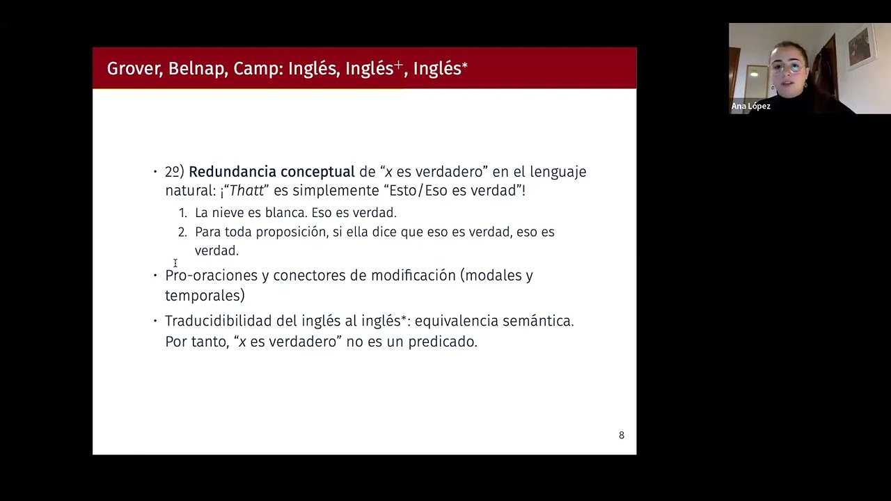 Ana Rosa López Rodríguez  (U. de Granada): ¿Tras la verdad? La teoría pro-oracional de la verdad