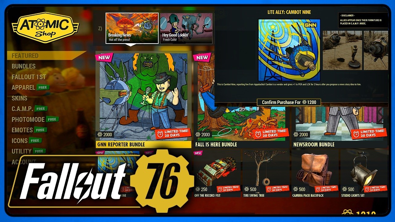 Atom Shop (August 25) New Ally - Fallout 76