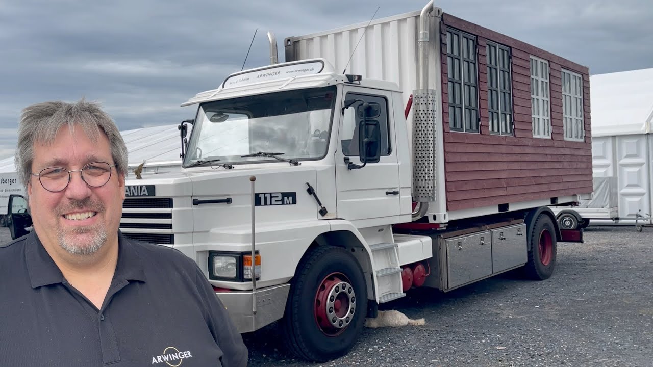 Scania 112M Selbstausbauer Büro-, Wohnmobil. Sven’s Container Ausbau im Schwedenstyle. Trenntoilete