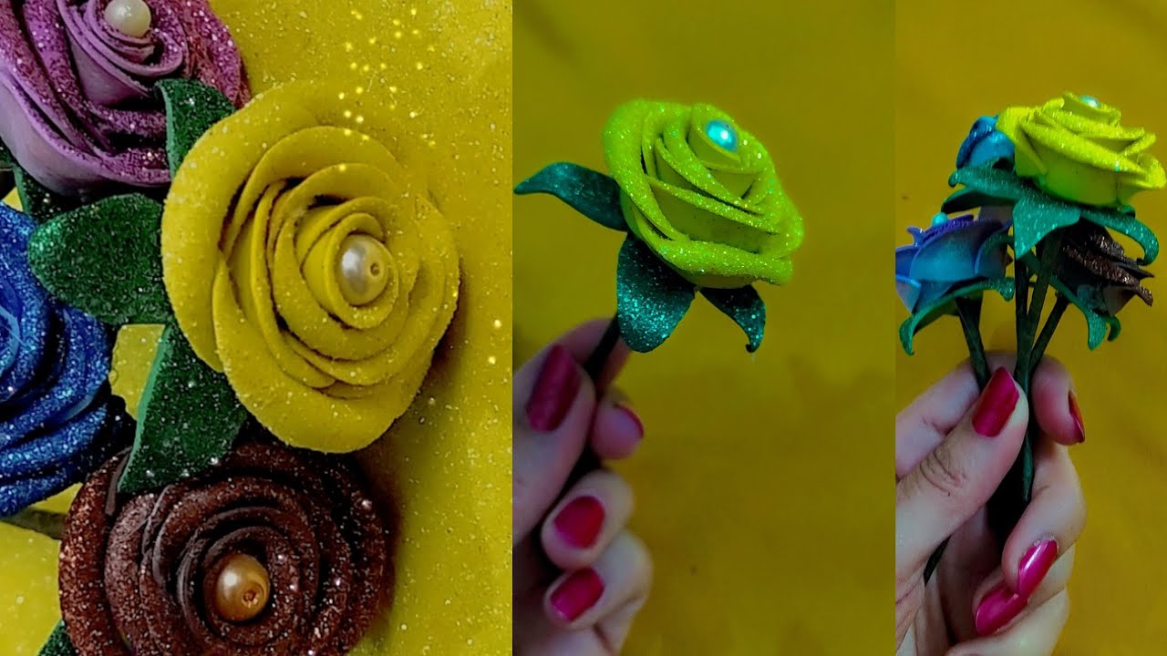 How to make glitter foam sheet flower|foam sheet flowers|flowers ideas