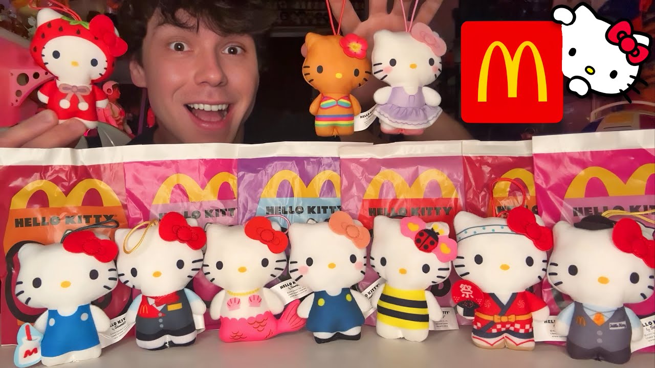 CHEGOU HELLO KITTY NO MC DONALD´S! COLEÇÃO COMPLETA PELÚCIAS HELLO KITTY DO MCLANCHE FELIZ!