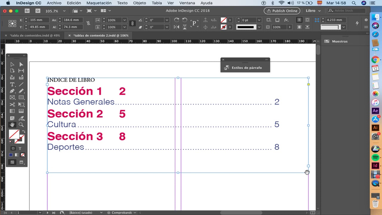 Indices automatizados o tablas de contenido en Indesign