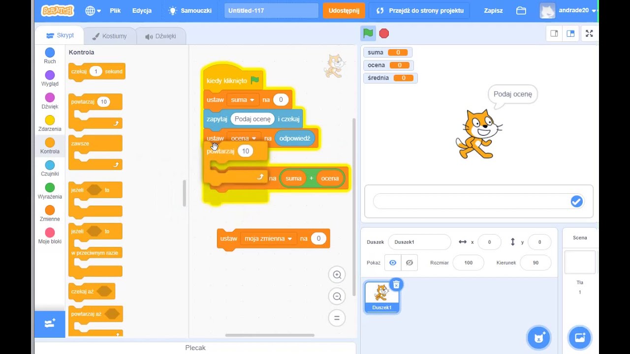 Program liczący średnią - Scratch