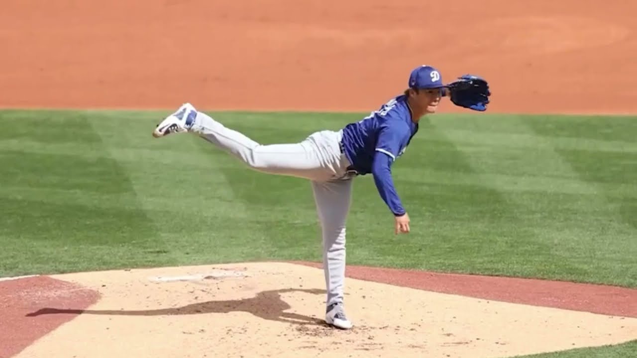 Yoshinobu Yamamoto Slow Motion Pitching Mechanics Baseball Instruction Analysis Video