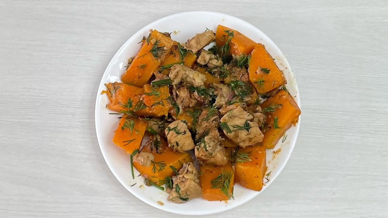 Fry chicken meat with pumpkin. Diet food. # food # kitchen # tasty meal.