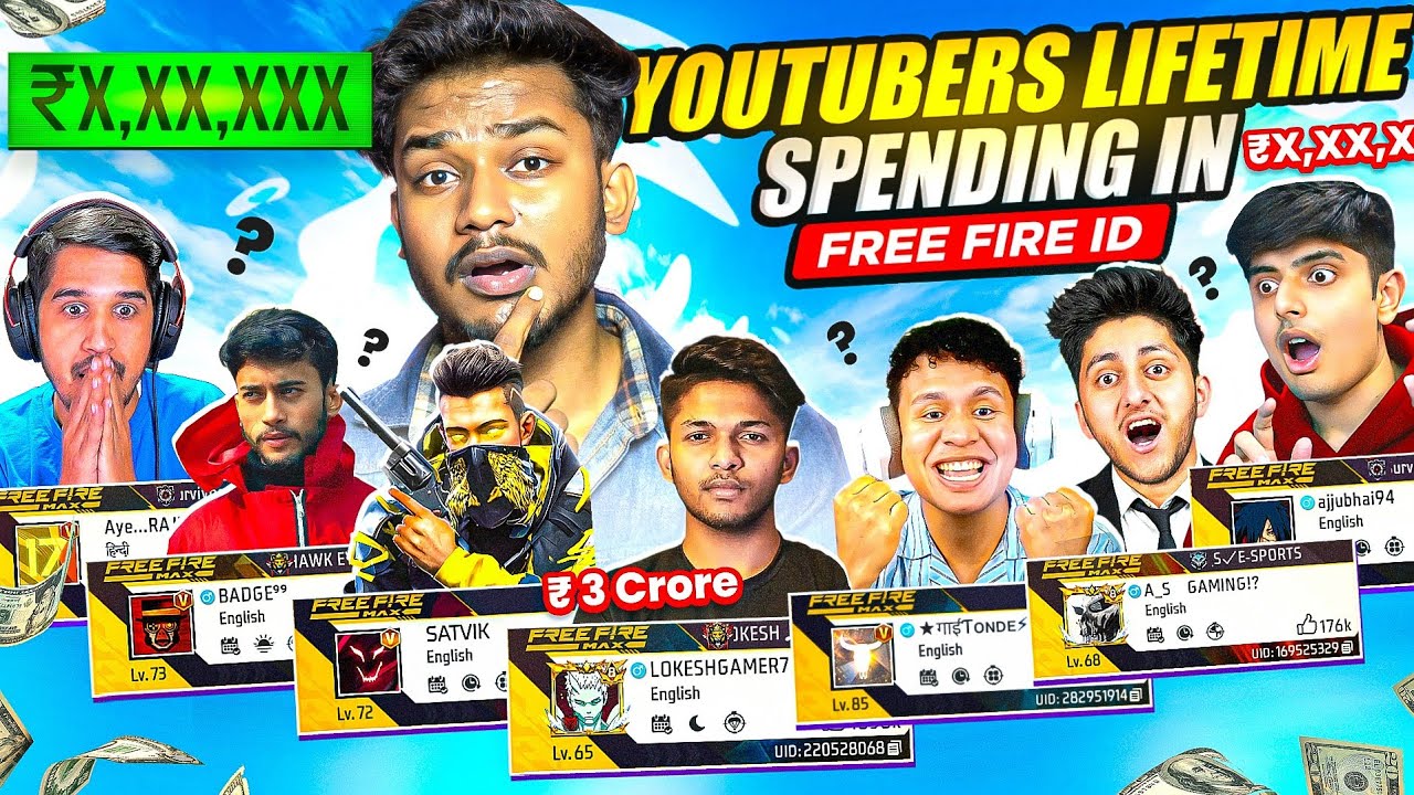 YOUTUBER'S LIFETIME SPENDING IN FREE FIRE ACCOUNT 🤯 