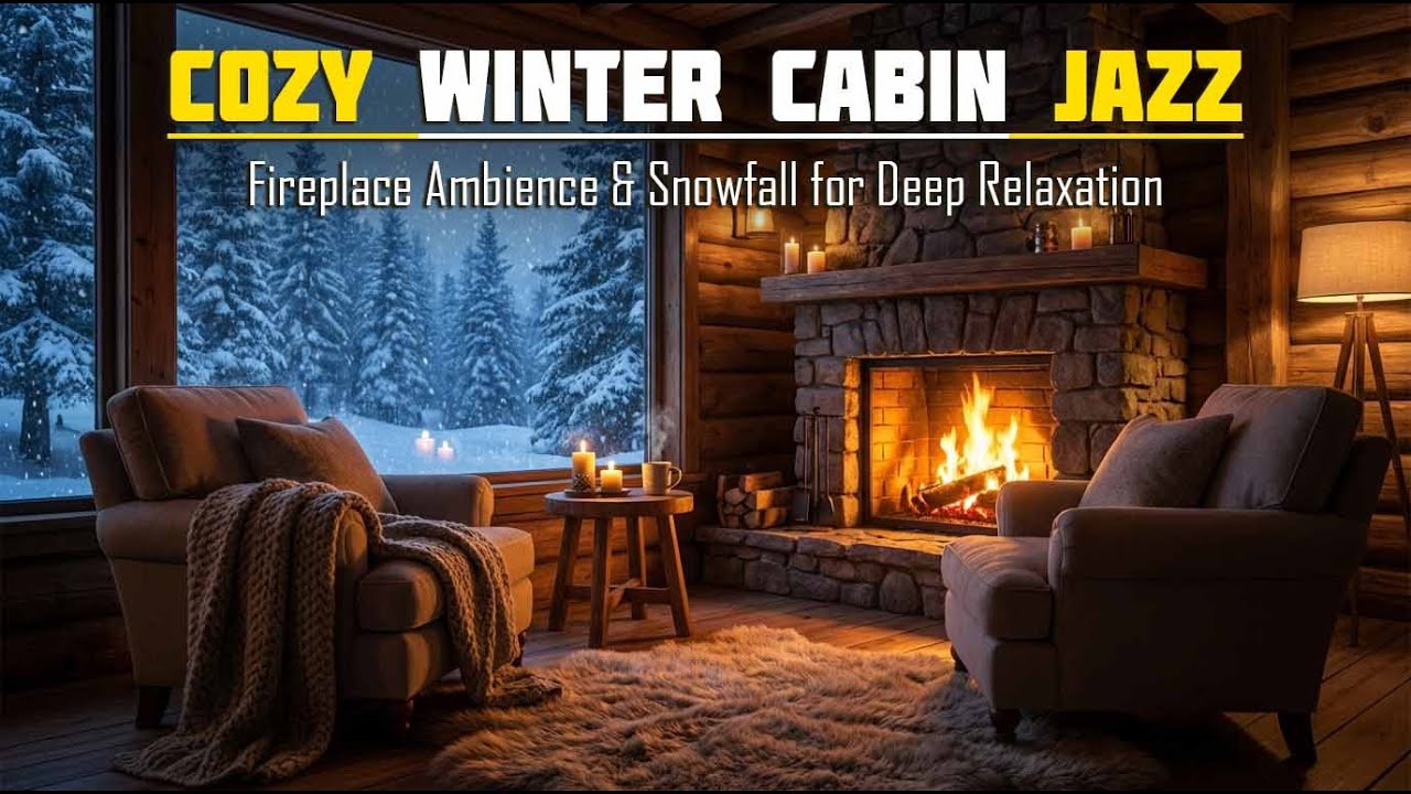 Winter Fireplace Jazz 🎶 Relaxing Cabin Ambience for Focus & Calm
