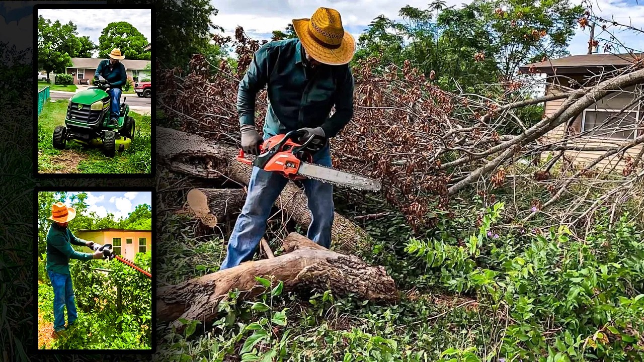 Video 039 &ndash; Chainsaw Tree Cleanup & Tall Grass Mowing | Extreme Overgrown Yard Rescue | Asmr